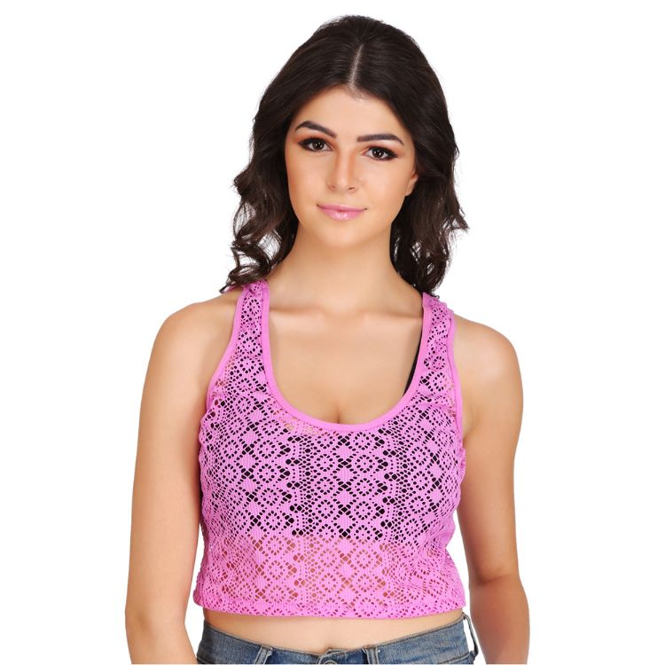 Women Summer Crop Top with attached Padded Bra for Skirts, Jeans, Pants