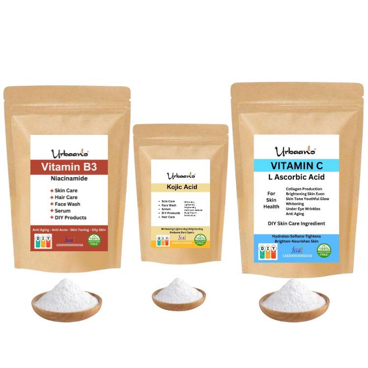 Niacinamide (Vitamin B3), Kojic Acid & Vitamin C (L-Ascorbic Acid) for Making DIY Skin Care Serum, Cream, Lotion & Face wash, Anti Ageing & Youthful Glow (Multi-Combo)