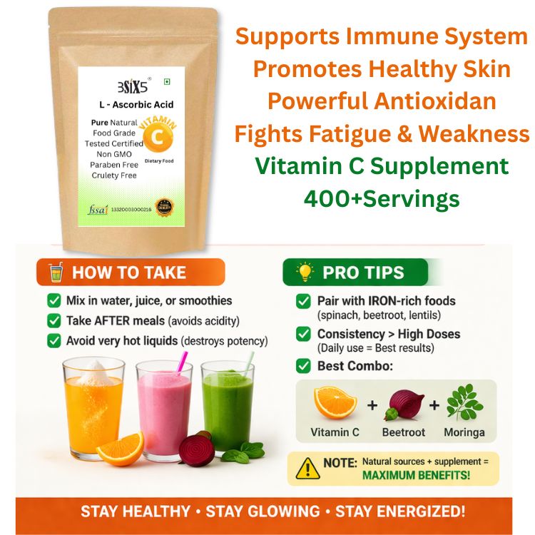 3SIX5 L Ascorbic (Vitamin C) Supplement for Immunity Booster, Skin Glow
