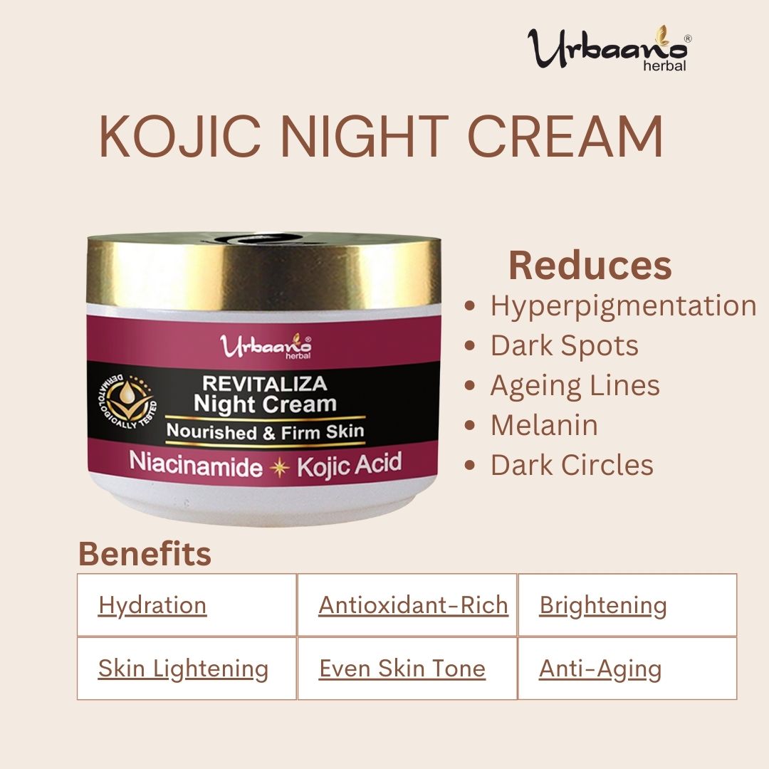 Revitaliza Night Cream for Skin Lightening & Nourishing with Kojic Acid, Niacinamide