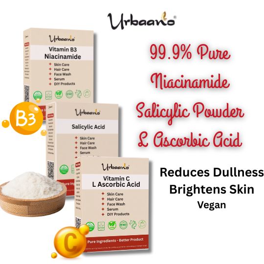 Vitamin C (L-Ascorbic Acid), Niacinamide (Vitamin B3) & Salicylic Acid Powder For Making DIY Skin Care Serum, Cream, Lotion & Facewash, Anti Ageing & Youthful Glow (Multi-Combo)