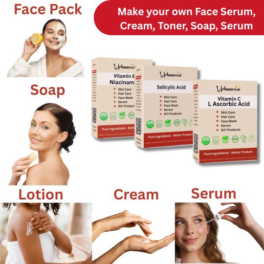 Vitamin C (L-Ascorbic Acid), Niacinamide (Vitamin B3) & Salicylic Acid Powder For Making DIY Skin Care Serum, Cream, Lotion & Facewash, Anti Ageing & Youthful Glow (Multi-Combo)