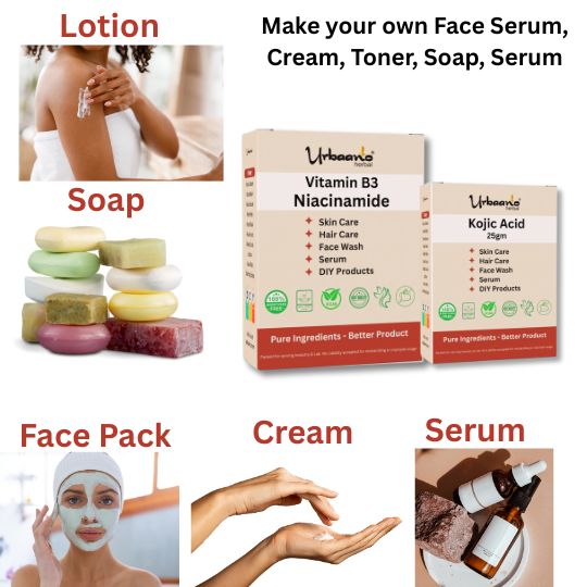Niacinamide (Vitamin B3) and Kojic Acid Powder Face Serum, Soap, Pack for Bright, Glowing Skin