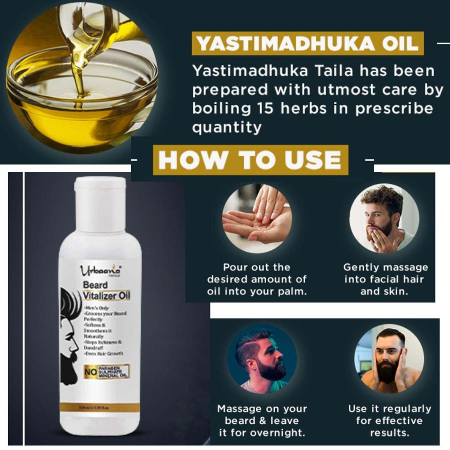 Urbaano herbal natural and pure vitalizer beard growth Yastimadhuka made with 15 herbs oil massage on your beard and skin for effective results