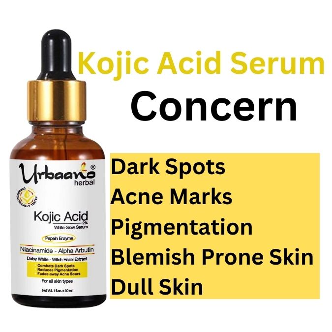 2% Kojic Acid White Glow Face Serum with Alpha Arbutin & Niacinamide for Reducing Dark Spots, Pigmentation, Blemishes, Tan