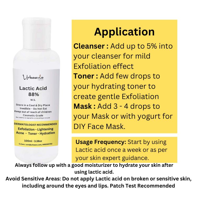 Lactic Acid 88% (AHA Exfoliant) for making DIY Skincare Face Toner, Serum, Soap, Lotion & Cream
