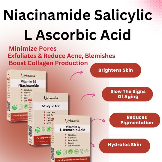 Vitamin C (L-Ascorbic Acid), Niacinamide (Vitamin B3) & Salicylic Acid Powder For Making DIY Skin Care Serum, Cream, Lotion & Facewash, Anti Ageing & Youthful Glow (Multi-Combo)