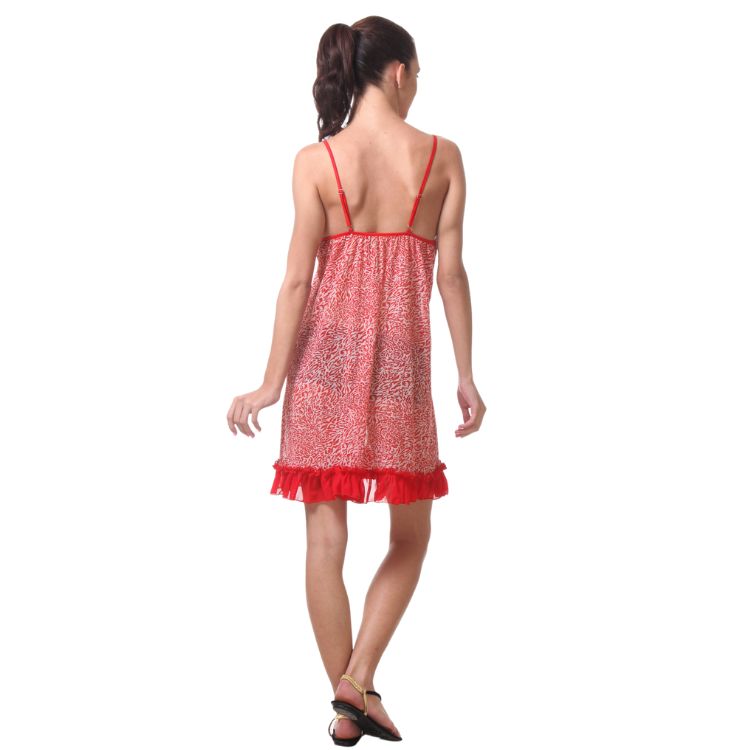 Women's Red Net Midi Babydoll Night Wear Lingerie