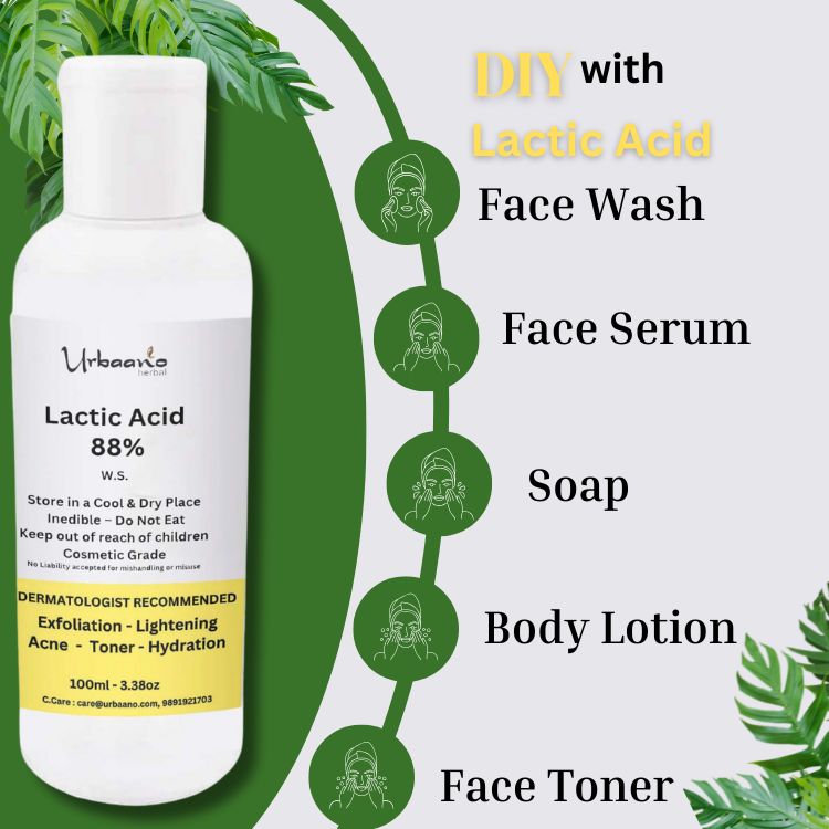 Lactic Acid 88% (AHA Exfoliant) for making DIY Skincare Face Toner, Serum, Soap, Lotion & Cream