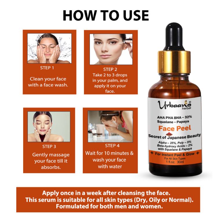 urbaano herbal aha bha pha face peeling solution with olive squalane for weekend cleansing of skin