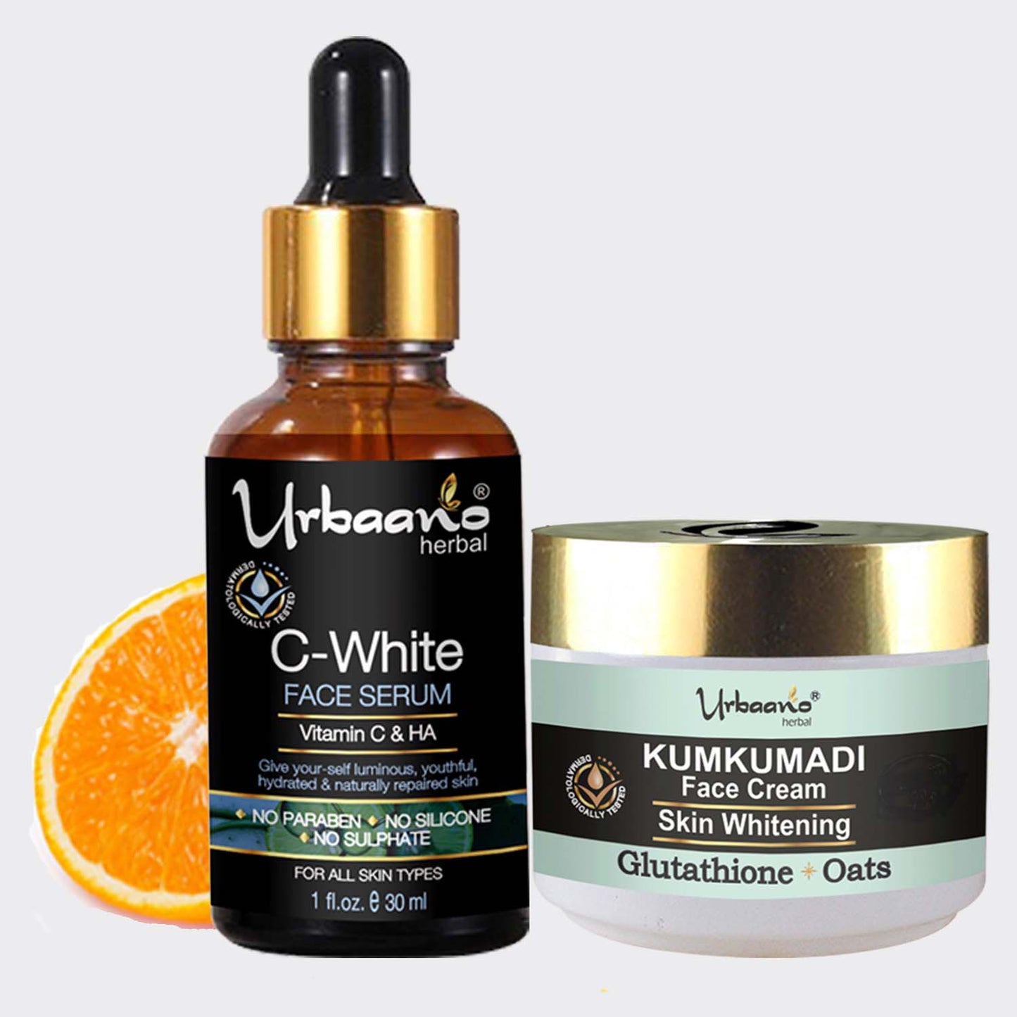 urbaano herbal skin brightening face cream and vitamin c white face serum with hyaluronic acid for glowing skin