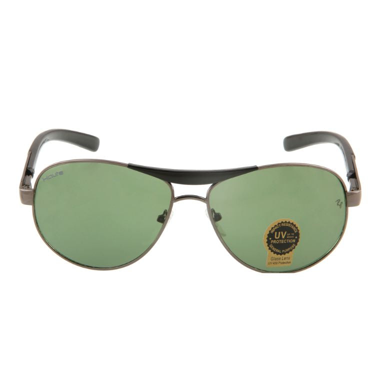 Unisex Green Lens & Gunmetal-Toned Aviator Sunglasses with UV Protected Lens