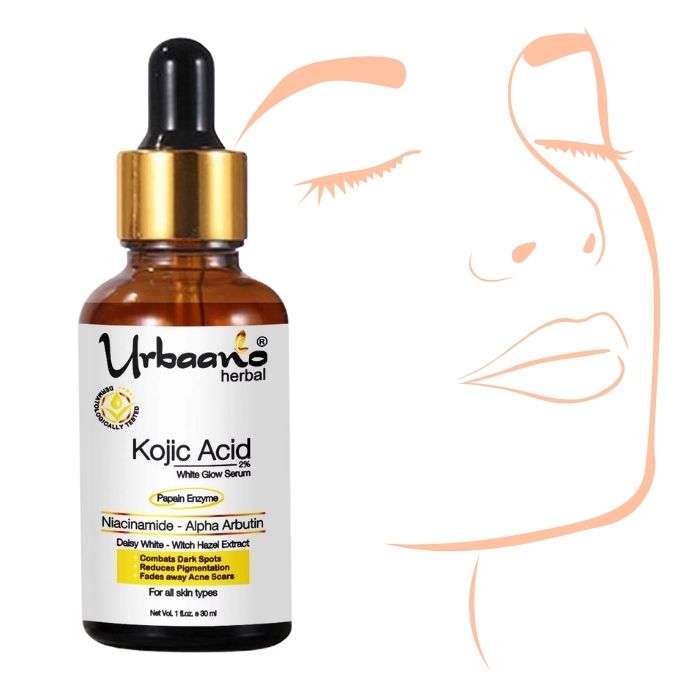 2% Kojic Acid White Glow Face Serum with Alpha Arbutin & Niacinamide for Reducing Dark Spots, Pigmentation, Blemishes, Tan