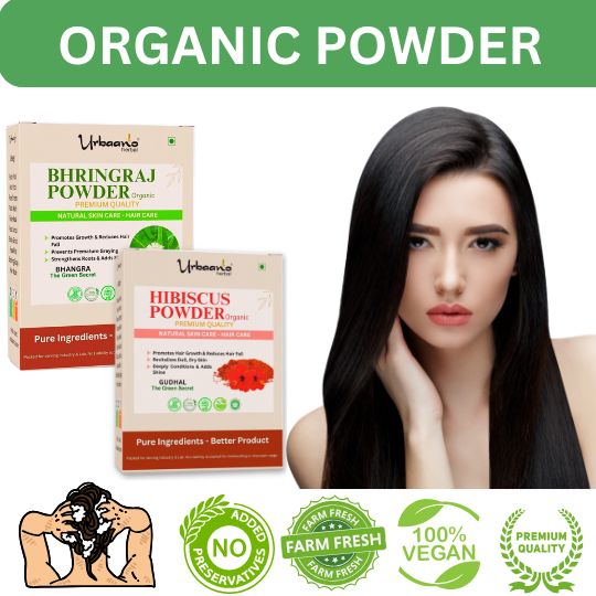 Organic Hibiscus + Bhringraj Powders Combo 100% Natural