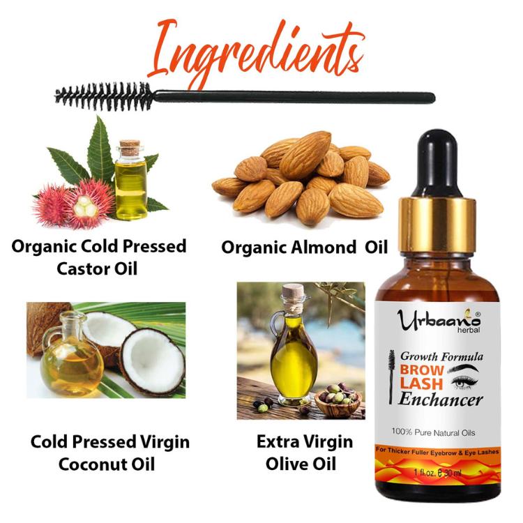 urbaano herbal eyebrow lash enhancer growth formula with organic almond, castor, coconut oil , virgin olve oil