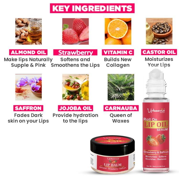 Lip Oil Serum & Lip Balm Combo |Tint free Strawberry Hydrates, Softens, Restores Natural Colour