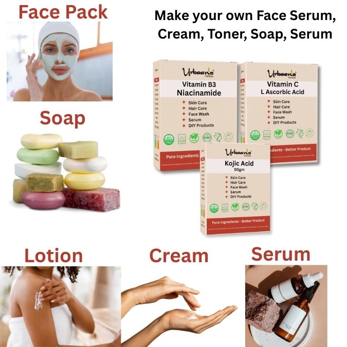 Niacinamide, Kojic Acid & L-Ascorbic Acid for Making DIY Skin Care Serum, Cream, Lotion & Face wash