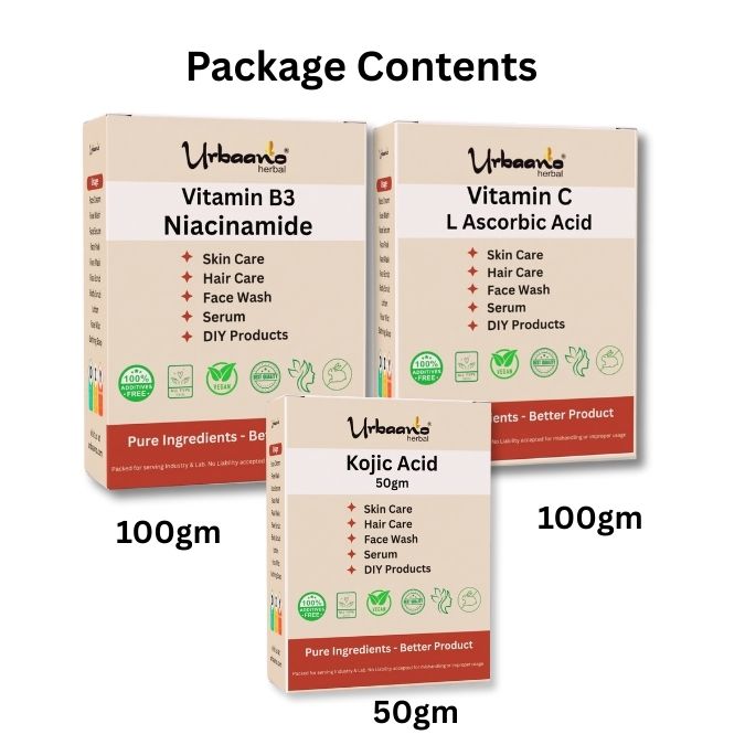 Niacinamide, Kojic Acid & L-Ascorbic Acid for Making DIY Skin Care Serum, Cream, Lotion & Face wash