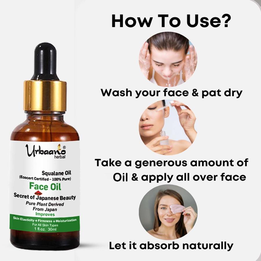 urbaano herbal face oil pure natural olive squalane oil from japan easy to apply, every day use