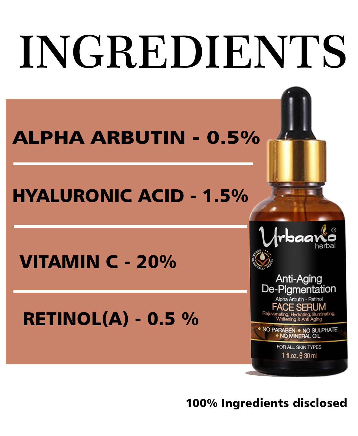 Vitamin C 20% , Alpha Arbutin White Face Serum Retinol & Niacinamide for De Pigmentation