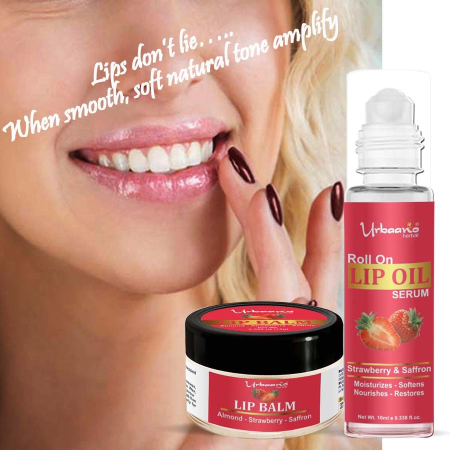 Lip Oil Serum & Lip Balm Combo |Tint free Strawberry Hydrates, Softens, Restores Natural Colour