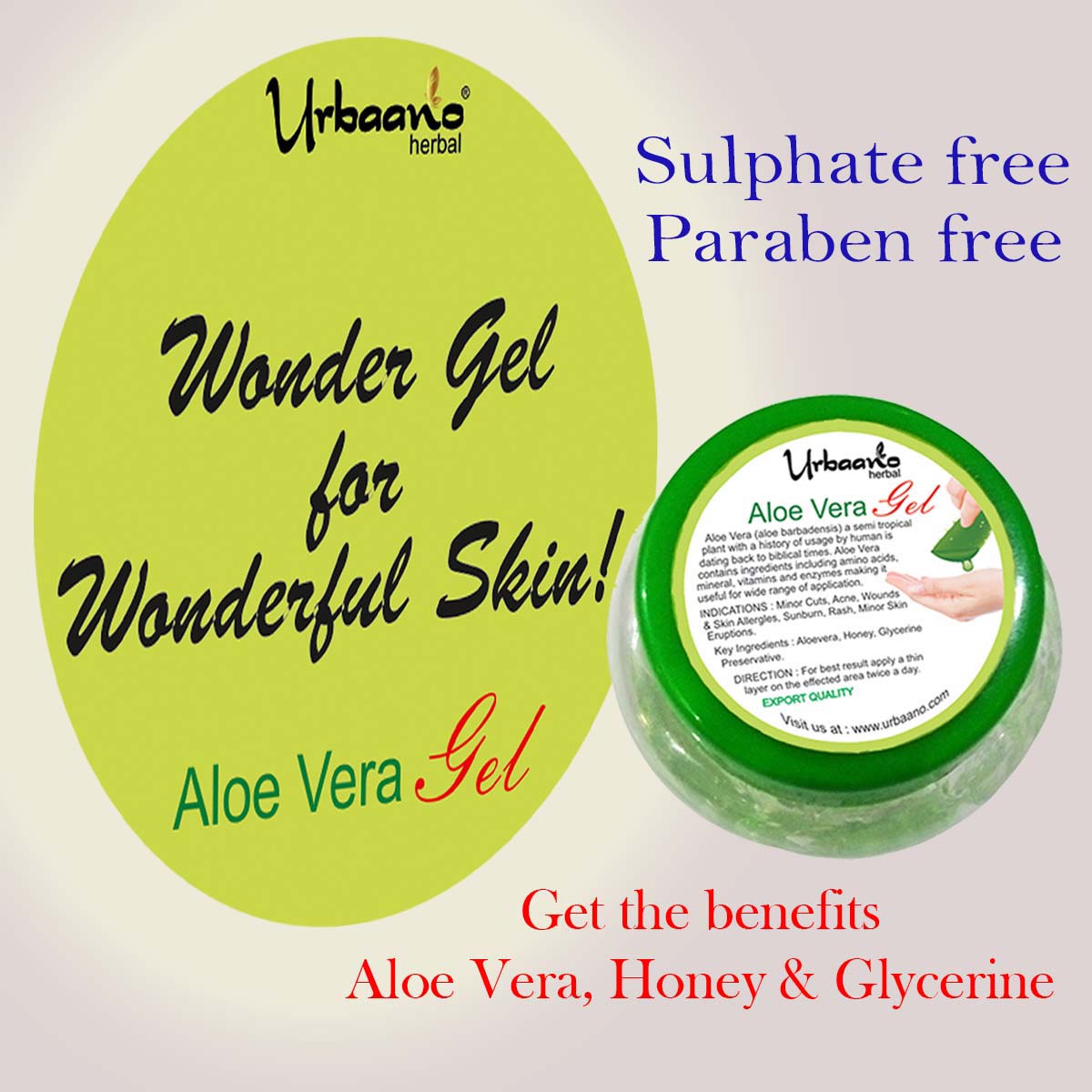 Urbaano Herbal Anti Acne, Blemish Free Pure Aloe Vera Face & Body Gel