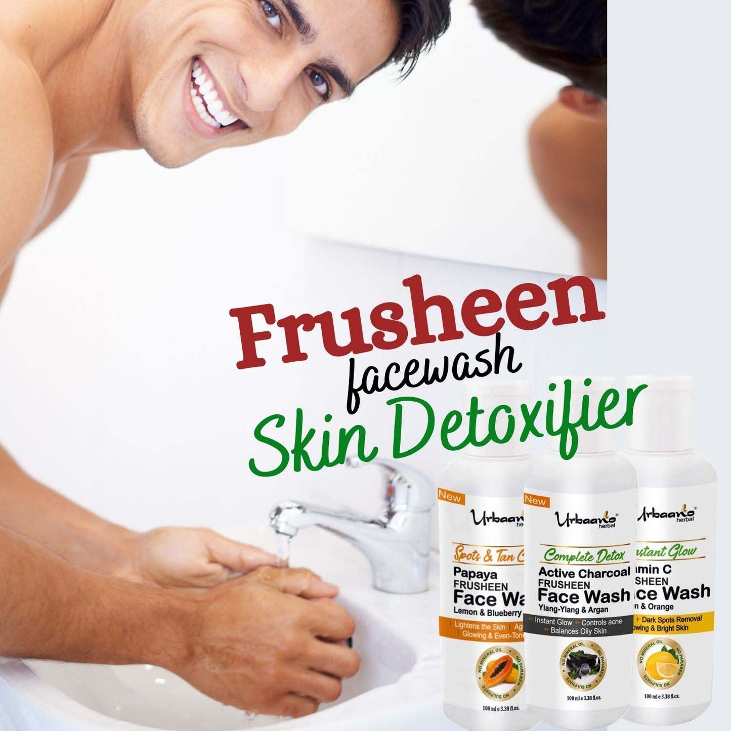 Frusheen Charcoal, Papaya, Vitamin C Face Wash Combo for Glowing Bright Skin