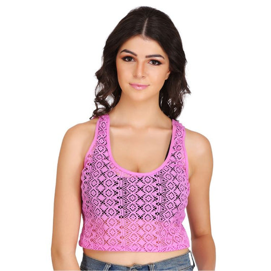 Women Summer Crop Top with attached Padded Bra for Skirts, Jeans, Pants