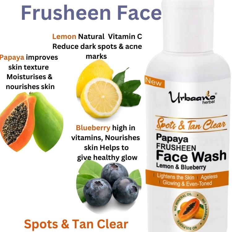 urbaano herbal white, soft, nourished facial kit, frusheen papaya face wash reduces acne scars, fine lines, for glowing even toned skin