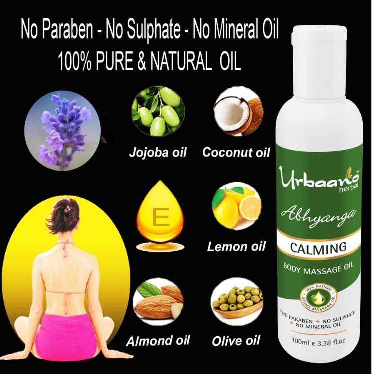 urbaano herbal calming bath body massage de stress with almond, jojoba, lemon, vitamin e all natural oils no paraben, mineral or sulphates