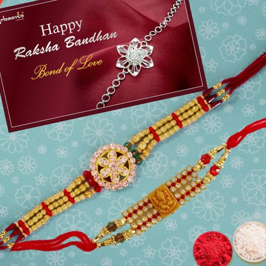 Full Circle Kundan and AD Ring Rakhi Set for Brother, Sister, Bhaiya, Bhabhi (Set of 2)