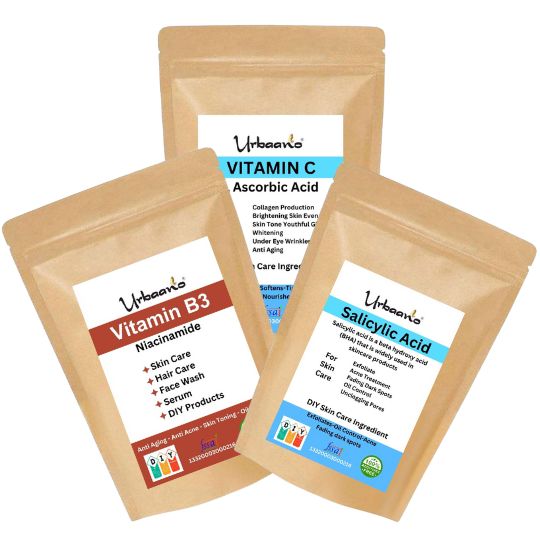 Vitamin C (L-Ascorbic Acid), Niacinamide (Vitamin B3) & Salicylic Acid Powder For Making DIY Skin Care Serum, Cream, Lotion & Facewash, Anti Ageing & Youthful Glow (Multi-Combo)