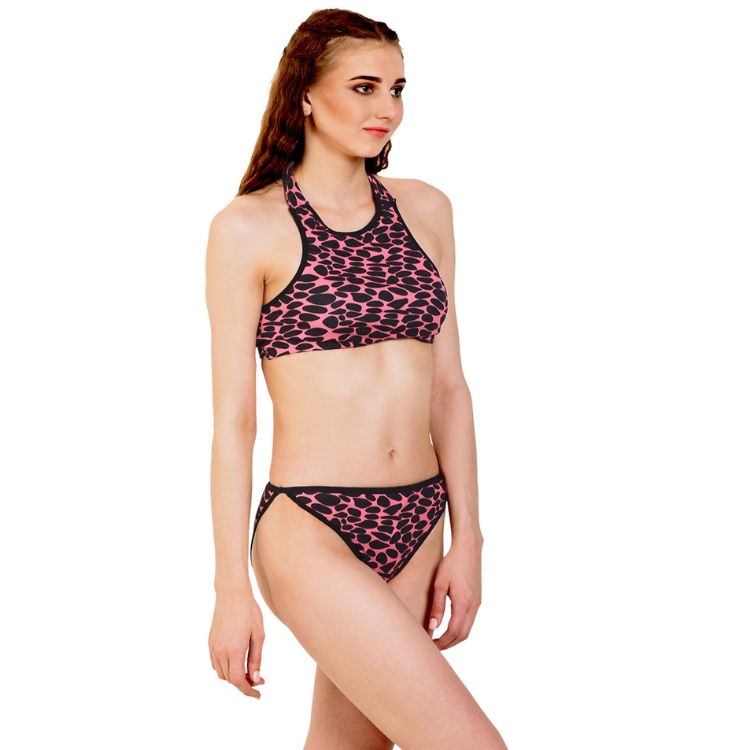 Urbaano Printed Halter High Neck Women Tankini Lingerie Set-Pink