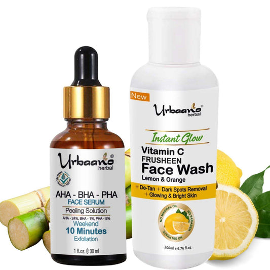 urbaano herbal frusheen face wash vitamin c & aha serum skincare combo for brightening, lightening
