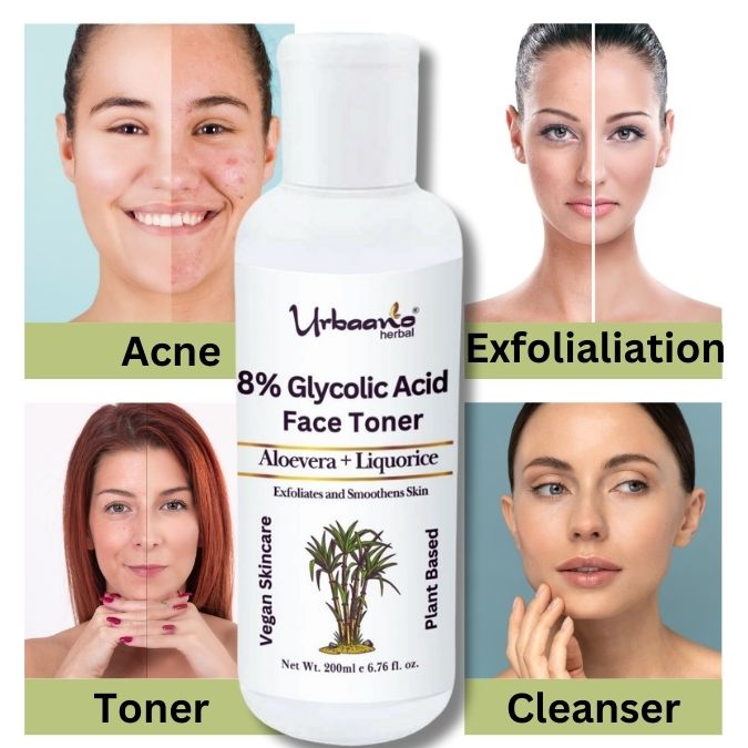 8% Glycolic Acid Face Toner for Glowing Skin, Pore Tightening Multi-Functional Exfoliating Alcohol Free