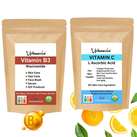 Skincare Niacinamide (B3) & L Ascorbic Acid (Vitamin C) Powder For DIY Serum, Cream, Lotion, Soap & Facewash