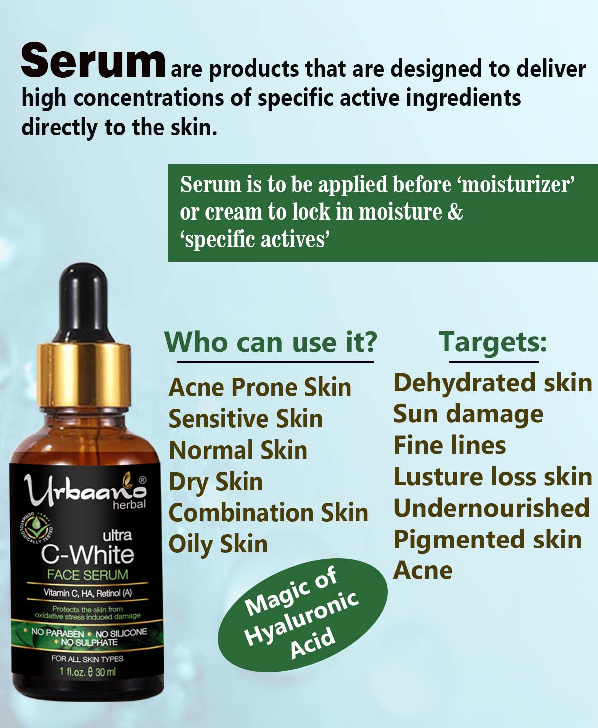 urbaano herbal vitamin c ultra white face serum for acne, oily pigmented skin