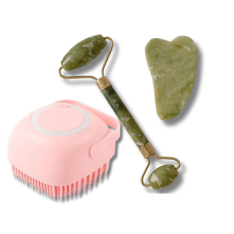 Anti Ageing Facial Massager Jade Roller & Gua Sha and Bath Body Brush Scrubber Soap Dispenser Skincare Tool