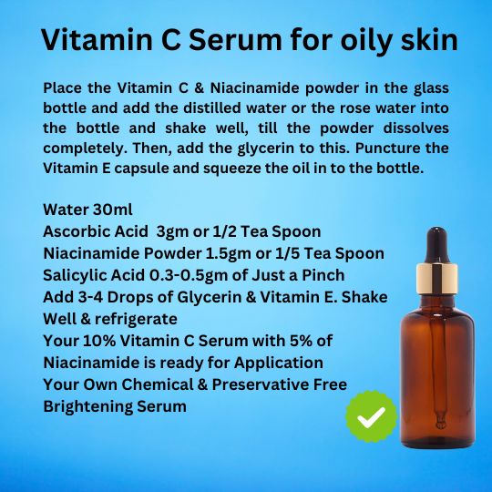 Skincare Beauty Hack Vitamin C Powder, Niacinamide & Salicylic Acid Powder For DIY Serum, Cream, Lotion & Facewash