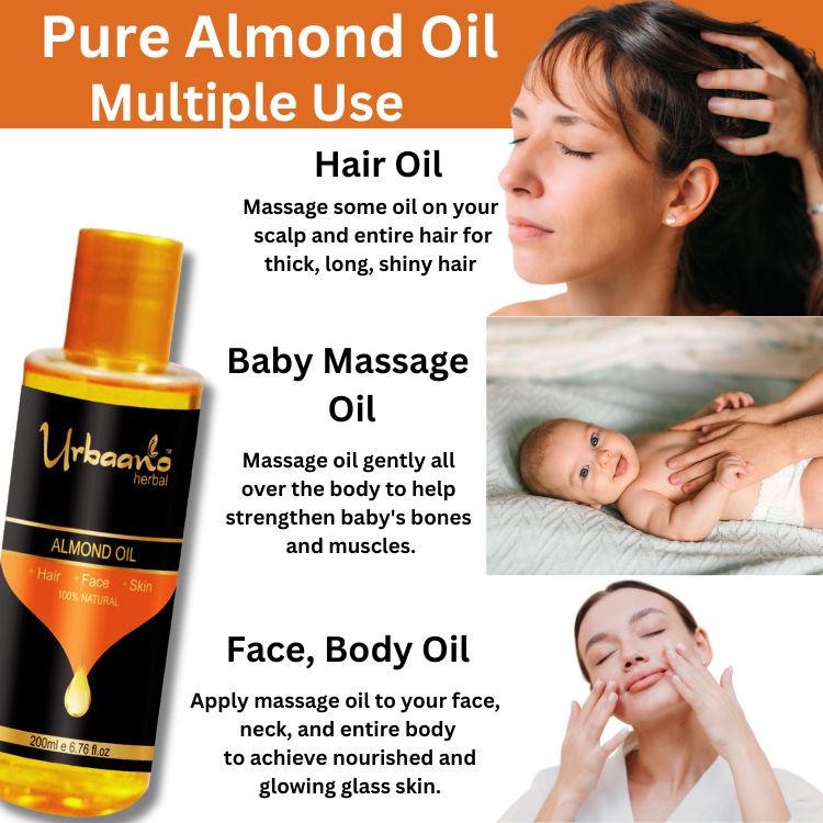 Pure Cold Pressed Sweet Almond Oil, Badam Tel for Baby Massage, Hair Growth & Glowing Skin