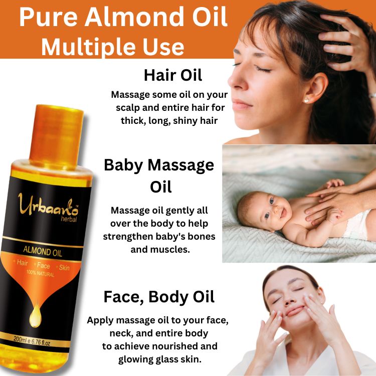 Pure Cold Pressed Sweet Almond Oil, Badam Tel for Hair Growth & Glowing Skin