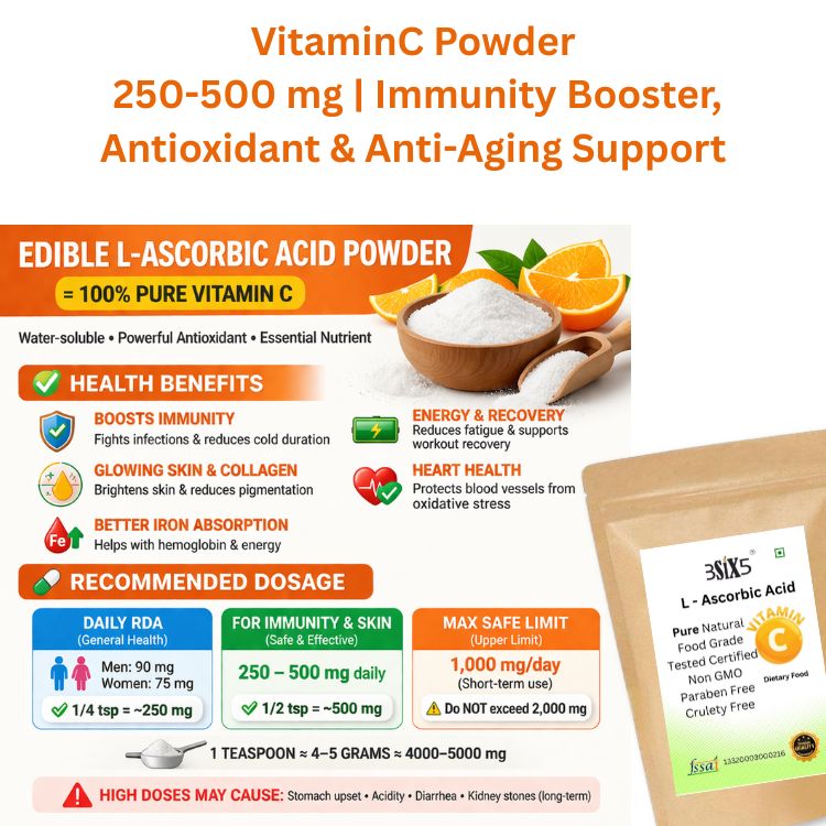 3SIX5 L Ascorbic (Vitamin C) Supplement for Immunity Booster, Skin Glow