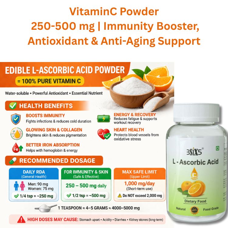 3SIX5 L Ascorbic (Vitamin C) Supplement for Immunity Booster, Skin Glow