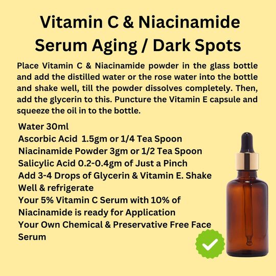 Skincare Beauty Hack Niacinamide (B3) & L Ascorbic Acid (Vitamin C) Powder For DIY Serum, Cream, Lotion, Soap & Facewash