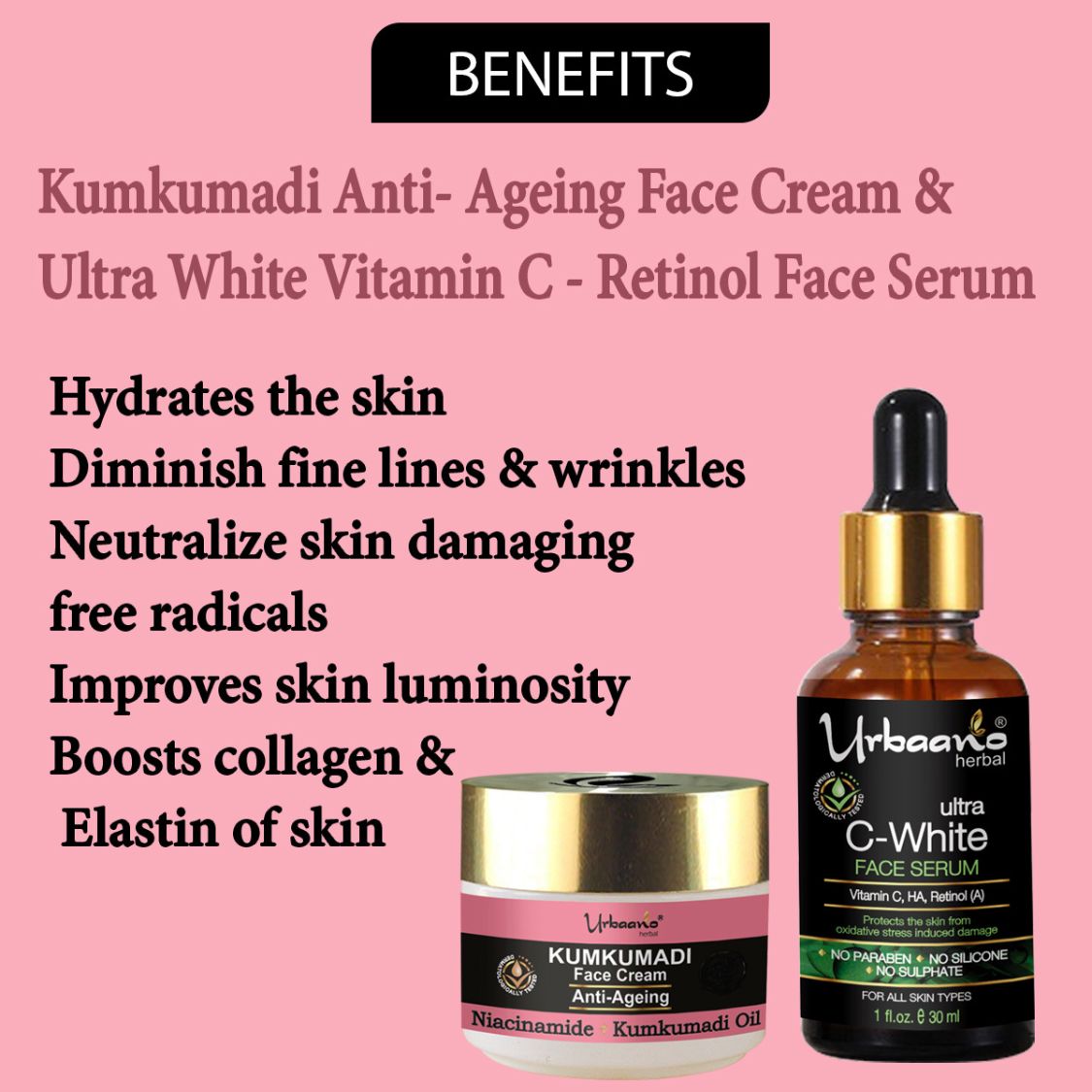 Age Reversal Skin Care Combo-Kumkumadi Anti Aging Face Cream & Ultra Vitamin C Serum