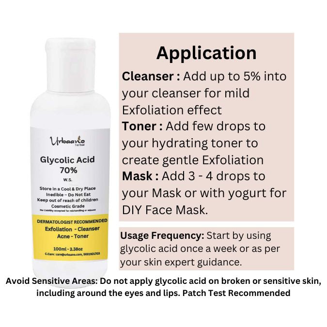 Glycolic Acid 70% (AHA Exfoliant) for Making Cleansers, Toner, Creams, Masks