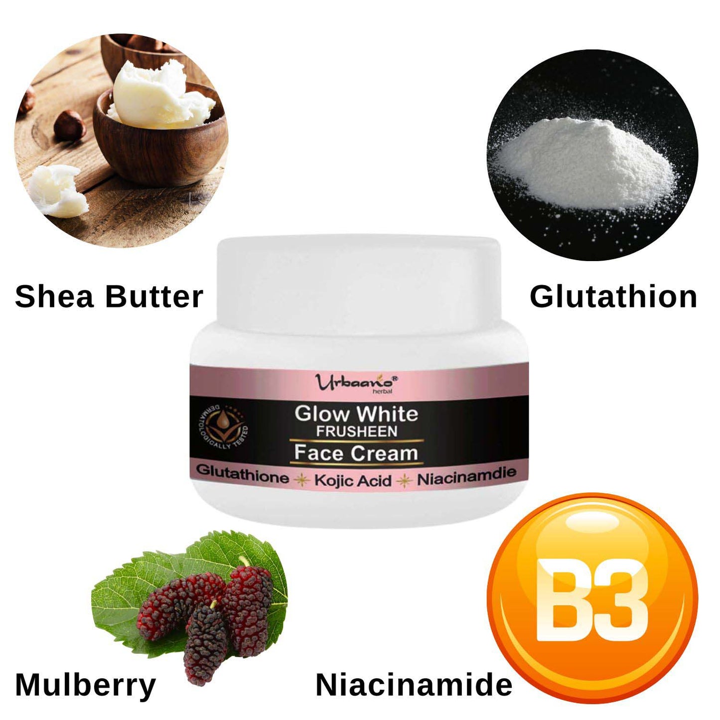 urbaano herbal glow white face cream with glutathone, niacinamide, mulberry