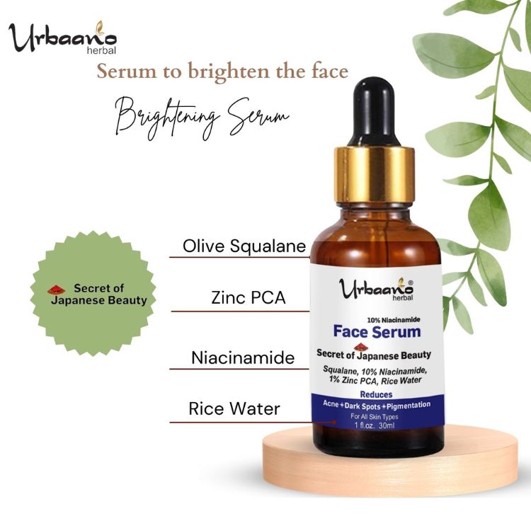 urbaano herbal niacinamide face serum with zinc,olive squalane, for skin brightening 