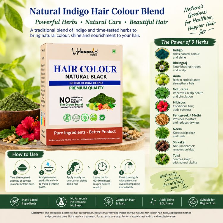 Indigo Hair Colour Blend Powder with Henna, Aloe Vera & Amla