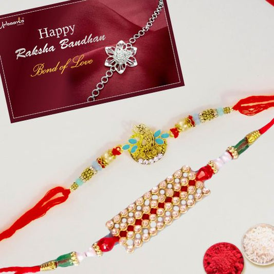 Designer Rakhi Set for Brother, Sister, Bhaiya, Bhabhi (Set of 2)